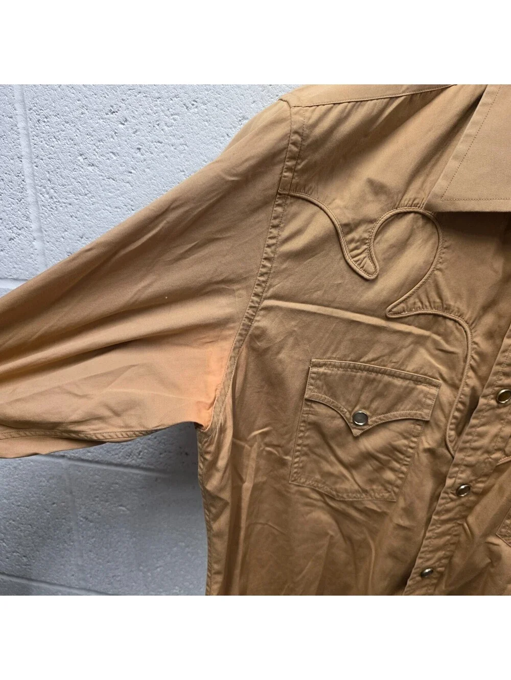 Gucci Vintage Snap button Western Shirt Beige Khaki 44 17.5  XL 22x32 Mens Shirt